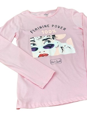 Mojo Bebek Mojo Kız Çocuk Femınıne Power Baskılı Uzun Kol T-Shirt 823130 Pembe