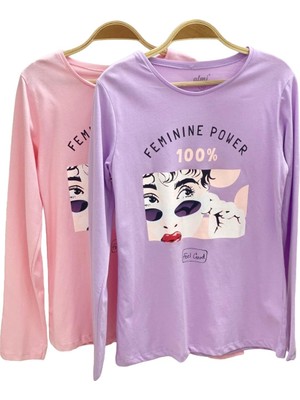 Mojo Bebek Mojo Kız Çocuk Femınıne Power Baskılı Uzun Kol T-Shirt 823130 Pembe