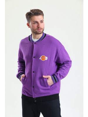 Sandstone Erkek Oversize Fit 3 İplik Kumaştan Baskılı Kolej Hırka