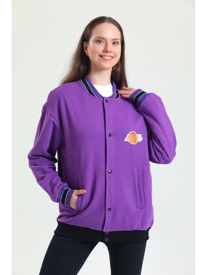 Sandstone Kadın Oversize Fit 3 İplik Kumaştan Baskılı Kolej Hırka