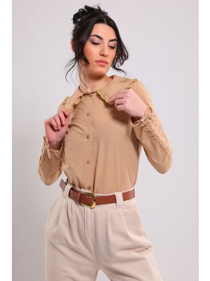 Gülseli Camel Kadın Yaka Fisto Detaylı Kol Şeritli Gömlek P-040690