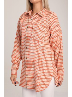Gülseli Orange Kadın Desenli Ön Cep Detaylı Gömlek Tunik P-00000327