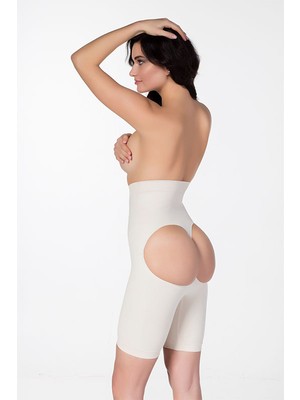 Secret Moda Kadın Ten Popo Açık Dikişsiz Yüksek Bel Paçalı Korse Ten10