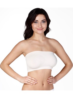 Secret Moda Kadın Beyaz Straplez Toparlayıcı Pedli Dikişsiz Askılı Kadın Straplez Korse10