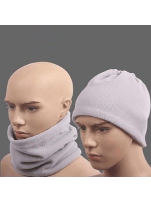 Piyop Beyaz Renki Çok Fonksiyonlu Unisex Polar Bere Boyunluk Saç Bandı 27.9 x 24.4 cm