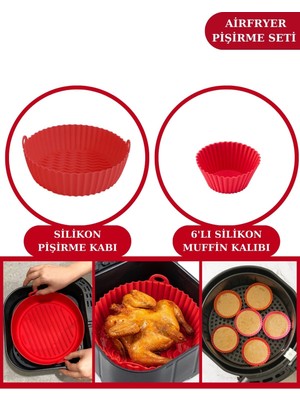 Silicolife Airfryer Silikon Pişirme Kabı ve 6’lı Kek Muffin Kalıbı Set- Hava Fritözleriyle Uyumlu