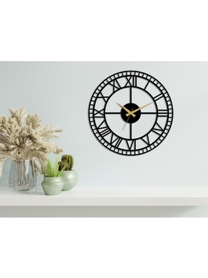 Arteka Design Roman Minute Metal Siyah 49 cm Sessiz Akar Mekanizmalı Duvar Saati