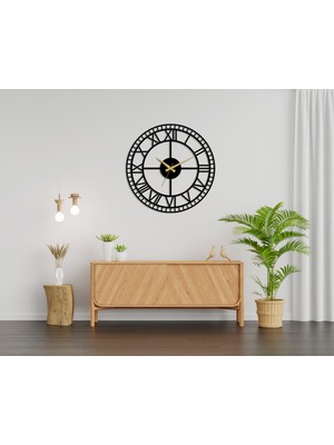 Arteka Design Roman Minute Metal Siyah 49 cm Sessiz Akar Mekanizmalı Duvar Saati