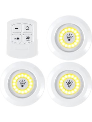 Upway Kumandalı Dolap Tezgah Üstü Parlaklık Ayarlanabilir Cob LED Gece Lambası-3’lü Paket