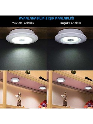 Upway Kumandalı Dolap Tezgah Üstü Parlaklık Ayarlanabilir Cob LED Gece Lambası-3’lü Paket