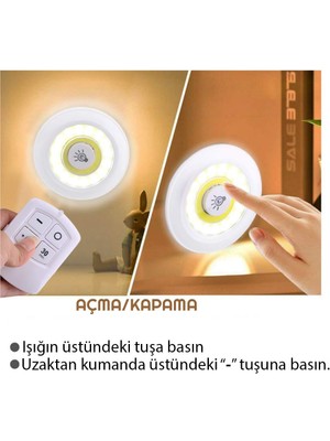 Upway Kumandalı Dolap Tezgah Üstü Parlaklık Ayarlanabilir Cob LED Gece Lambası-3’lü Paket