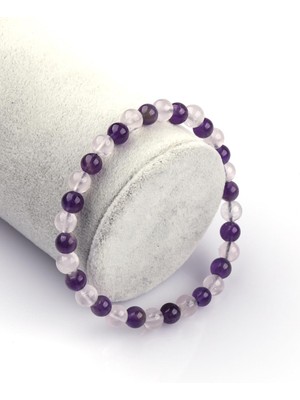 Alibaba Doğaltaş Ametist - Pembe Kuvars Doğal Taş Bileklik 6 mm Küre Kesim