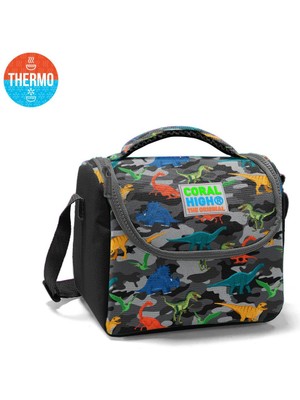 Coral High Koyu Gri Siyah Kamuflaj Dinazor Desenli Thermo Beslenme Çantası 5 Litre Polyester Malzeme 11812