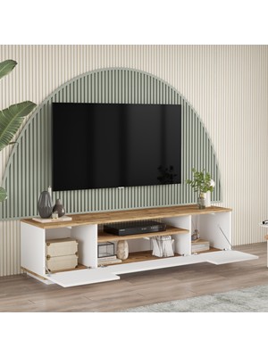 L'occi Concept Delphin 180 cm Raflı Kapaklı  Tv Ünitesi DLP7-AW Çam-Beyaz