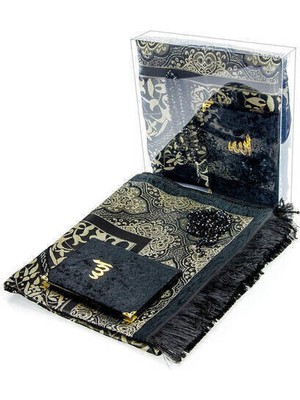 İhvan Online Kadife Kaplı Yasin Seccade Tesbih Kutulu Set Siyah