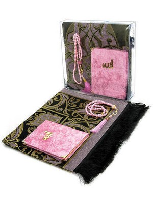 İhvan Online Kadife Kaplı Yasin Seccade Tesbih Kutulu Set Pembe