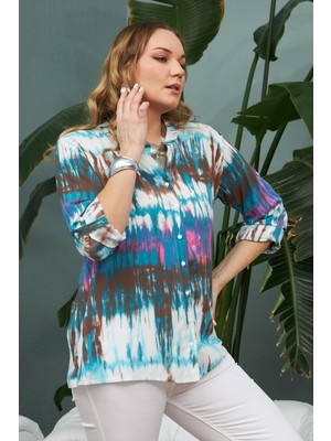 Rmg Batik Desen Büyük Beden Indigo Gömlek