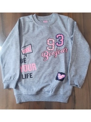 Mavera Gri Baskılı Bilekleri ve Beli Lastikli Sweatshirt