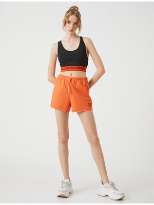 Koton Mini Spor Şort Nakış Detaylı Beli Bağlamalı
