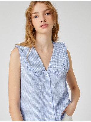 Koton Bebe Yaka Gömlek Kareli Kolsuz Düğmeli Fırfır Detaylı