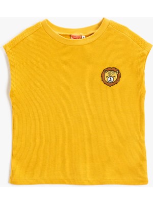 Koton Dinozor Baskı Detaylı Kolsuz Tişört Dokulu Bisiklet Yaka