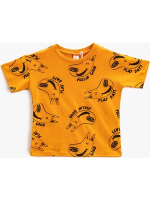 Koton Kısa Kollu Tişört Bisiklet Yaka  Köpek Baskılı