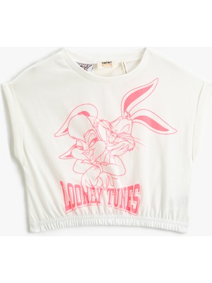 Koton Lola Bunny ve Bugs Bunny Crop Tişört Lisanslı Kısa Kollu Bisiklet Yaka Pamuklu