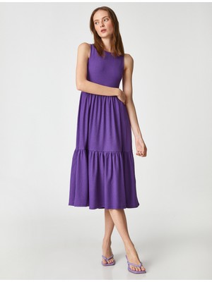 Koton Katlı Midi Boy Elbise Kolsuz Yuvarlak Yaka