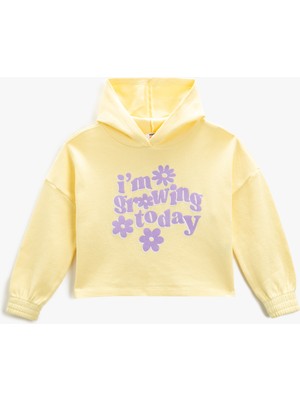 Koton Crop Sweatshirt Kapüşonlu Uzun Kollu Baskılı Pamuklu