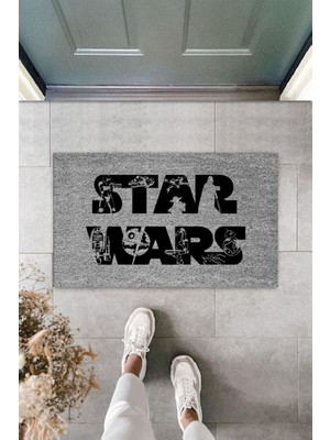 Dormot Home Modern Dijital Baskı - Gri Star Wars Paspas- 45X70CM Kapı Önü Paspası