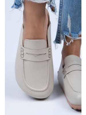 Manijero Lori Kadın  Deri Bağcıksız Bej Terlik