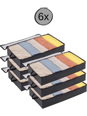 Serstil 6 Adet - Antrasit Yatak Altı Baza Hurcu Fermuarlı Saklama Çantası 80 x 20 x 50 cm