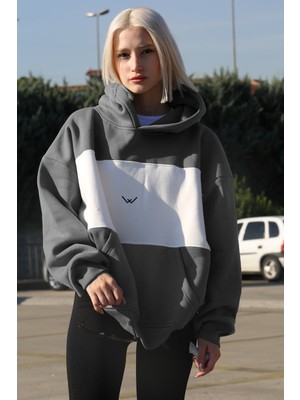 Madmext Boyalı Gri Renk Bloklu Şardonlu Sweatshirt MG1544
