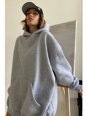 Madmext Grimelanj Kapüşonlu Şardonlu Oversize Sweatshirt MG1566
