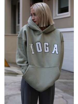 Madmext Mint Yeşili Nakışlı Oversize Kapüşonlu Sweatshirt MG1580