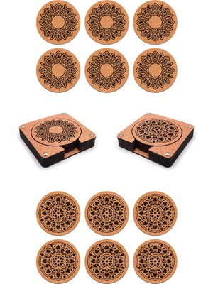 Artikel Baskılı Dekoratif Ahşap Bardak Altlığı Seti-6 , 6'lı 2 Takım