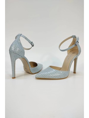 La Limar Bebe Mavisi Yılan Derisi Desenli Sivri Burun Stiletto Kadın Topuklu Ayakkabı10