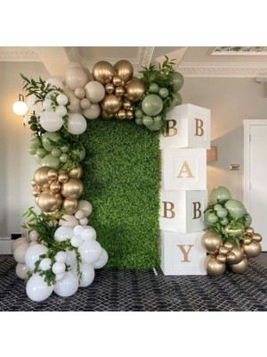 Meri Parti Küf Yeşili Bej Beyaz Gold Krom Konsept 100 Adet Balon ve Balon Zincir Set