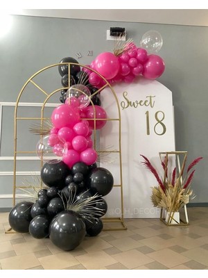 Meri PARTİ100 Adet Balon ve Balon Zinciri Fuşya ve Siyah Renk Balon Doğum Günü Konsept Balon