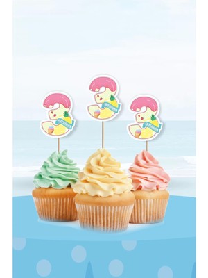 Summer Yaz Temalı 3 Yaşında * Cupcake Süsü '10LU
