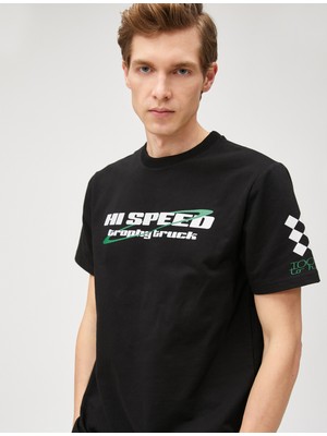 Koton Baskılı Tişört Yarış Temalı Bisiklet Yaka Kısa Kollu Pamuklu