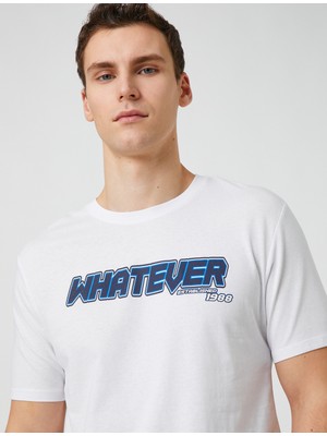 Koton Kolej Tişört Slogan Baskılı Bisiklet Yaka Dar Kesim Kısa Kollu