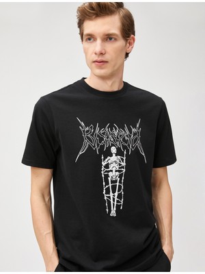 Koton Kuru Kafa Baskılı Tişört Bisiklet Yaka Kısa Kollu