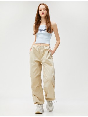 Koton Crop Fitilli Atlet İnce Askılı Nakışlı Pamuklu