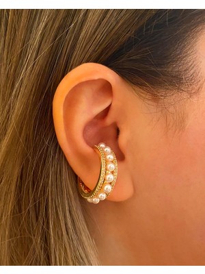 Pireksiya İnci Detaylı Taşlı Büyük Earcuff