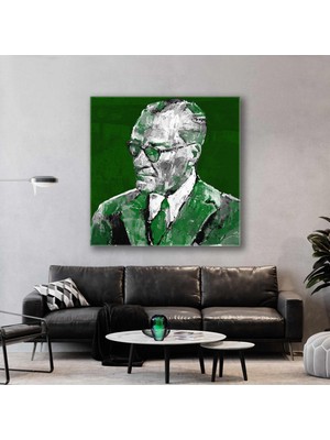 SML Tablo Mustafa Kemal Atatürk Imzası Yeşil ve Beyaz Kanvas Tablo