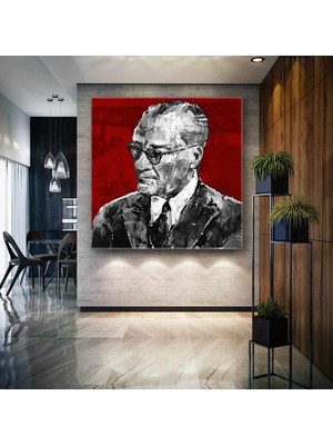 SML Tablo Mustafa Kemal Atatürk Imzası Siyah ve Beyaz Kırmızı Kanvas Tablo