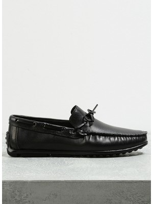 Fabrika Deri Siyah Erkek Loafer SILVES Düz Tabanlı Şık ve Rahat Ayakkabı