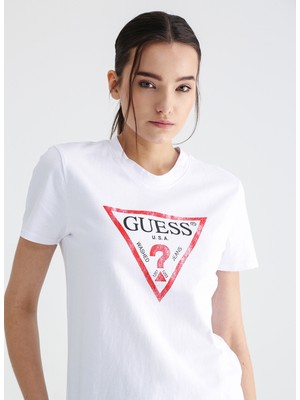 Guess Bisiklet Yaka Beyaz Kadın T-Shirt W2BI69K8FQ1G011