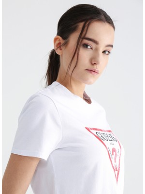 Guess Bisiklet Yaka Beyaz Kadın T-Shirt W2BI69K8FQ1G011